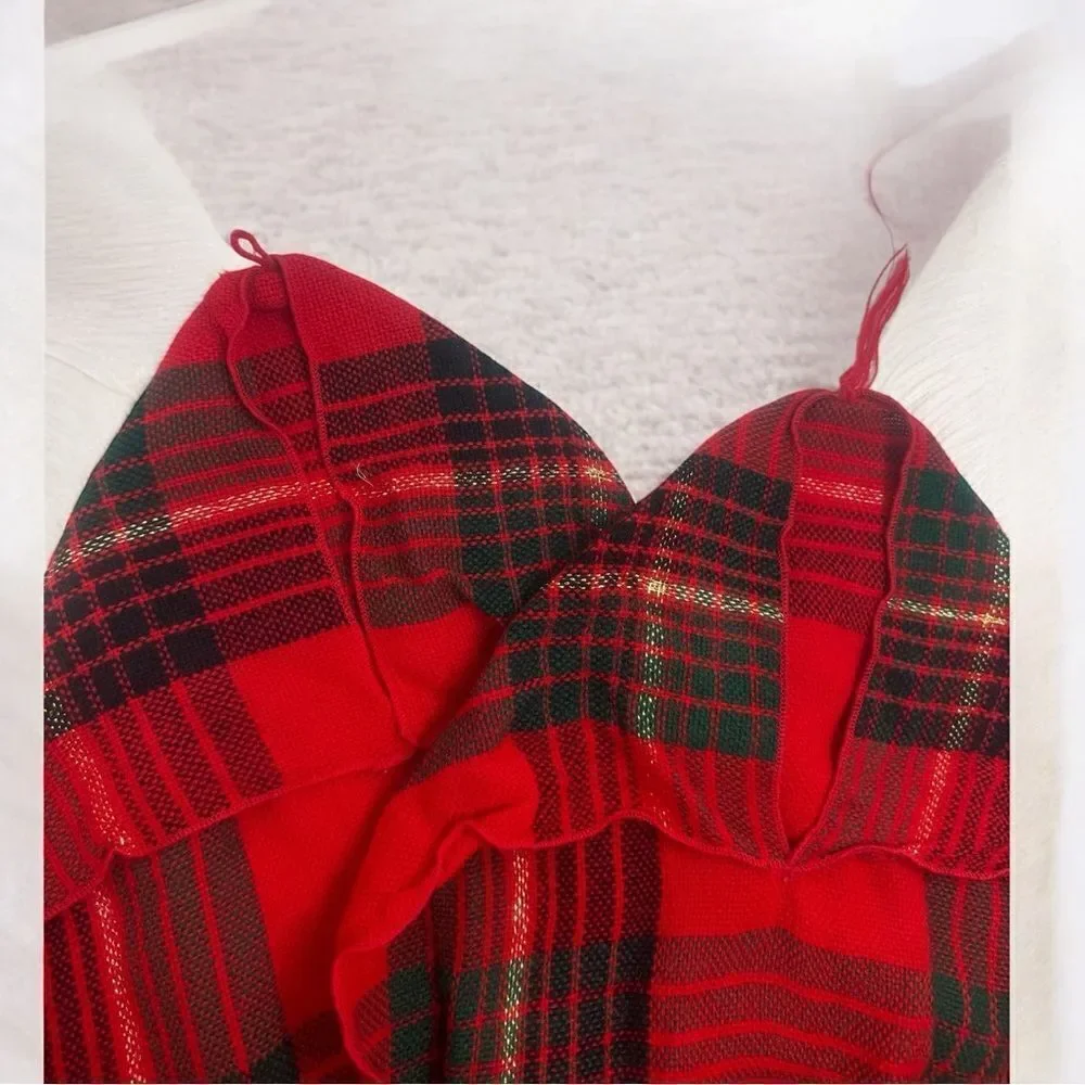 Plaid Scarf l Gold embosseded 70” scarf l Accessory l Red, Green,,Gold. l Light!